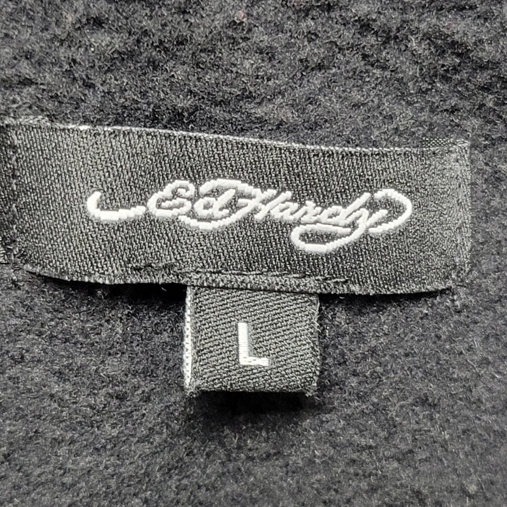 Ed Hardy Black New York City Nyc Skull Cropped Hoodie Size Large. - Picture 2 of 12